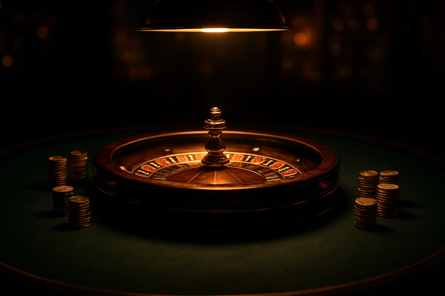 Hyperrealistic live casino table with glowing roulette wheel and golden chips